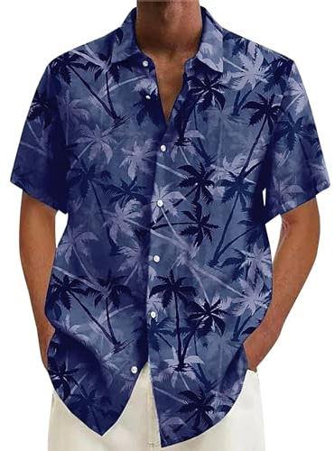Nuoke Chemise de Plage d'été pour Hommes, Pardessus décontracté à Manches Courtes, Ample Polos Bleus pour Hommes