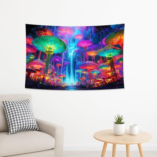 Bunter Pilz-Fantasie-Tapisserie, helles Neon, psychedelische Wandkunst, böhmische Dekoration für Schlafzimmer, Wohnzimmer oder Wohnheim, perfekt für Festivals und saisonale Ästhetik, 101,6 x 152,4 cm