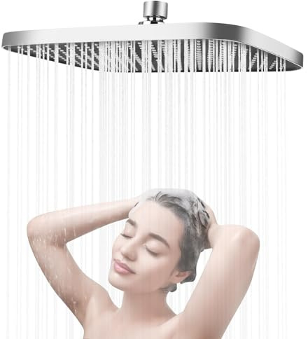XCDMJ Regendusche Duschkopf 14 Zoll, Edelstahl Wassersparend Regenduschkopf, 360° Verstellbarer Quadratischer Duschkopf, Selbstreinigende Regendusche Brausekopf, Kopfbrause Dusche Einbauduschköpfe