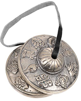 Supvox Meditationsbecken aus Messing in Silber Handgefertigte Tibetische Glocke mit Traditionellem Design Kleines Schlaginstrument zur Markierung von Meditationsbeginn und Ende Geeignet
