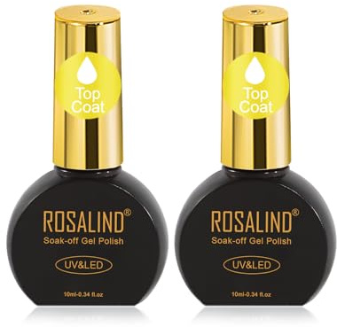 ROSALIND Top Coat UV Nagellack Set 2 Stück 10ml Gel Nagellack Überlack | Soak-Off UV LED Top Coat für Gelnägel, Glanzeffekt Top Coat Gel UV Nail Art Maniküre Set Große Kapazität
