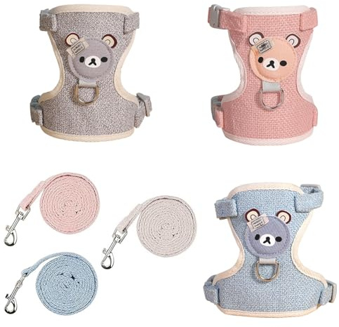 LUMOOM 3 Stück Kaninchen Leine, Geschirr mit Leine, Verstellbar Hasenleine Zwergkaninchen für Kaninchen, Kleine Katzen und Andere Kleine Haustiere