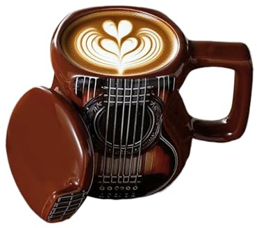 Genérico Taza de guitarra con envoltura completa Tazas de café con temática musical de cerámica 3D Vaso de bebida de cerámica 3D con tapa segura Regalo personalizado para músicos