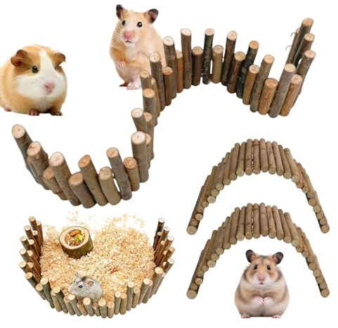 3 PCS Hamster Suspension Bridge Toy, Reptile Hideout Bendable Wooden Bridge 50cm Natural Hideout Molar Chew Toys Toy Wood Ladder Reptile Tank Habitat Decor Wooden Hiding Hut
