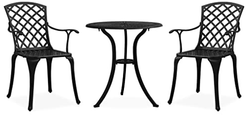 Foknhdi Schwarzes 3-TLG. Bistro-Set Alu-Guss 61×60×93 cm Terrasse platzsparend