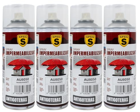 Etrexonline Spray Sellador Impermeable Transparente 400 ml, para Grietas y Fugas, Secado Rápido, Alta Adherencia, para Metal, Madera, PVC y Cemento, Uso Interior y Exterior, 4 x 400 ml