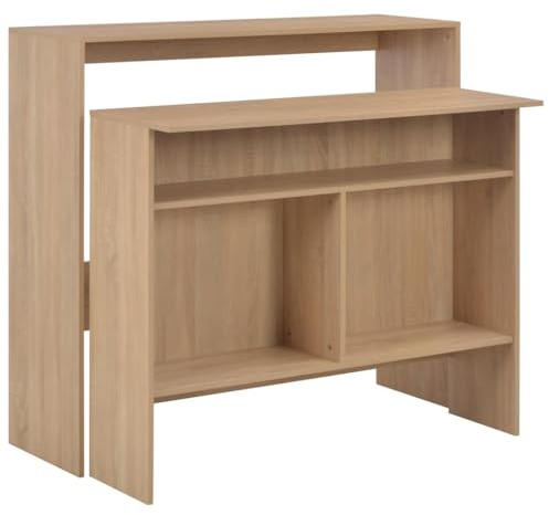 Pyvara Table de bar avec 2 plateaux de table aspect chêne, matériau en bois, 130 x 40 x 120 cm, pliable et extensible, idéale pour cuisine, salle à manger, salon, table à manger moderne avec cadre