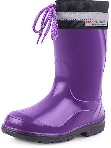 Ladeheid Kinder Gummistiefel mit Stulpe Regenstiefel für Jungen und Mädchen LA-972 (Violett/Schwarz, 28 EU)