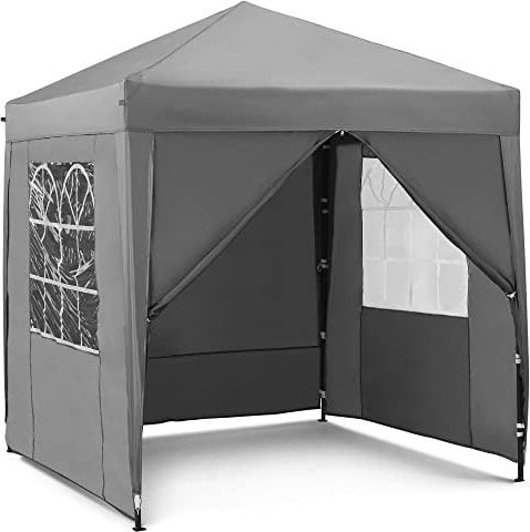 VonHaus Pop Up Gazebo 2x2m – Outdoor Garden Marquee with Removable Side Panels, Water Resistant Cover, Storage Bag, Anchoring Pegs & Cords – Easy Pop Up Assembly – Grey