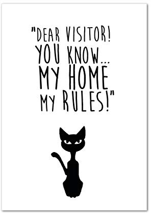 Bild, Poster, Kunstdruck, Deko, Spruch, Cat, Katze, handgezeichnet My home, my rules Katzenregeln, ungerahmt