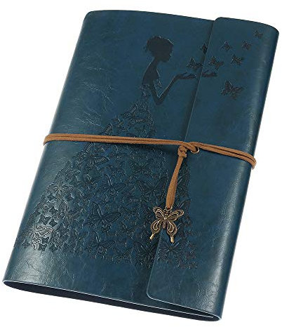 MaleDen Notizbuch Tagebuch aus Leder, Vintage-Spiralbindung, Skizzenbuch, nachfüllbar, Reisetagebuch mit blanko Seiten, Geschenke für Damen und Mädchen A6 dunkelblau
