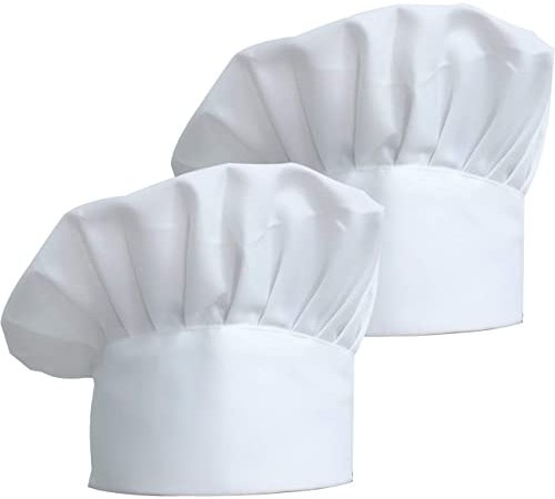 ZKSMNB Kochmütze Unisex Koch Hut aus Poly Baumwolle Gastromützen mit Einstellbar Gummiband Kochhaube für Männer, Frauen, Kochen, Weiß, 30mm, 2 Stück