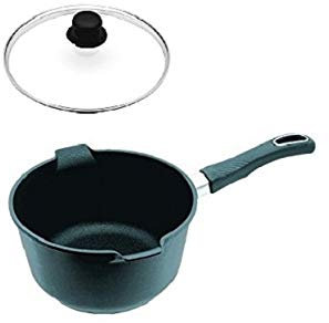 Original Gundel Universal Milchtopf Ø 20 cm - Höhe 10 cm, Fassungsvermögen 2 l - mit Glasdeckel inkl. Deckelknopf (entlüftbar) und abnehmbarem Griff, Biotoan-Oberfläche, Akku-Therm Boden