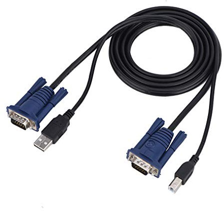 ASHATA Câble de commutateur KVM, câble de commutateur KVM 1,4 M USB 2.0 Câble Multifonctionnel Pratique pour Ordinateur PC, 15 Broches VGA mâle à mâle + USB A/B pour Ordinateur PC