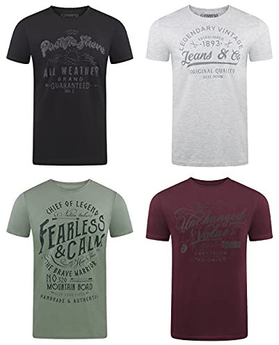 riverso Tshirt Herren Baumwolle Regular Fit RIVLeon 4er Set Pack Rundhals Kurzarm Sommer Tee Shirt Print, Größe:L, Farbe:Farbmix 7