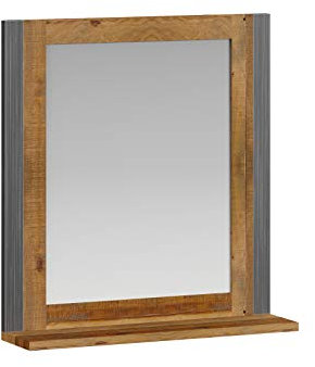 Woodkings® Bad Spiegel Detroit mit Ablage, recyceltes Massivholz mit Metall Rahmen, Wandspiegel Industrie Design Möbel