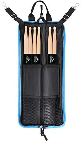 EASTROCK Drum Sticks Bag with 3 Pair Drumsticks,Floor Tom Hook,Carrying Strap for Drumsticks,Drum Key,Drum Wire Brushes,Mallets Black
