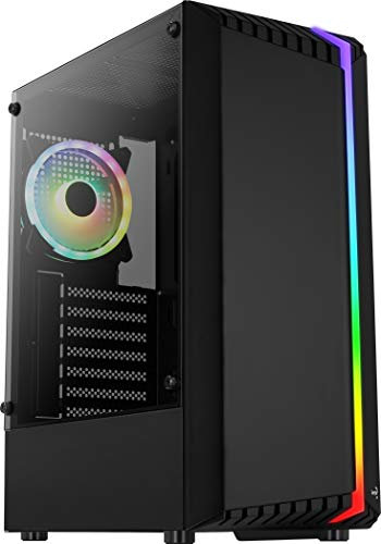 Aerocool Bionic RGB ATX Mid Tower Case, Tempered Glass Side Panel + 1x 12cm RGB Fan, Black