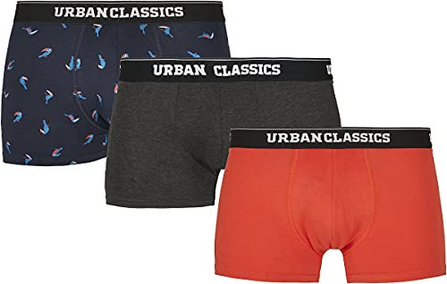Urban Classics Herren Boxer Shorts 3-Pack Boxershorts, Bird AOP & Boxer orange & cha, XL (3er Pack)