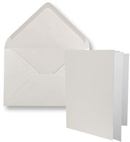 50x DIN B6 Faltkarten Set mit Umschlägen in Naturweiß (Weiß) - 120 x 170 mm - inkl. weißem Einlege-Papier - ideal für Einladungskarten, Hochzeit, Taufe, Kommunion, Konfirmation