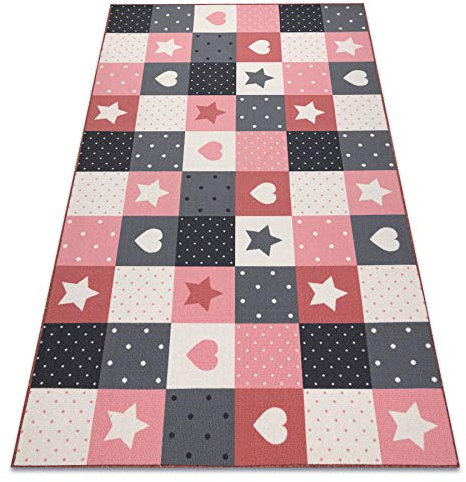 rugsx Teppich Stars Kinderteppich für Babyzimmer, Kinderzimmer, rosa/grau 100x150 cm