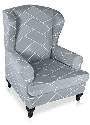 VanderHOME Sofabezug Ohrensessel husse ohrensessel bezug 1 Sitzer Stretch und antirutsch Sesselhusse Stretch sesselhussen Sessel bezug husse für ohrensessel grau