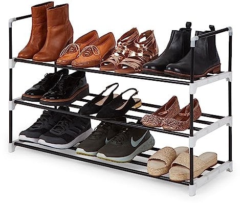 KEPLIN 3 Tier Black Metal Shoe Rack | Space Saving Slim Shoe Storage for Any Footwear, Boot, Trainer, Shoes, | Heavy Duty Shoe Storage | Shoe Organiser for Tidy Wardrobe, Hallway, Bedroom or Bathroom