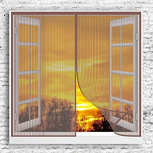 GOUER Tenda Zanzariera Magnetica 115x145cm Adsorbimento Magnetico Antistrappo Automatica Tendina Anti Zanzare Insetti per Porte e Finestre, Marrone