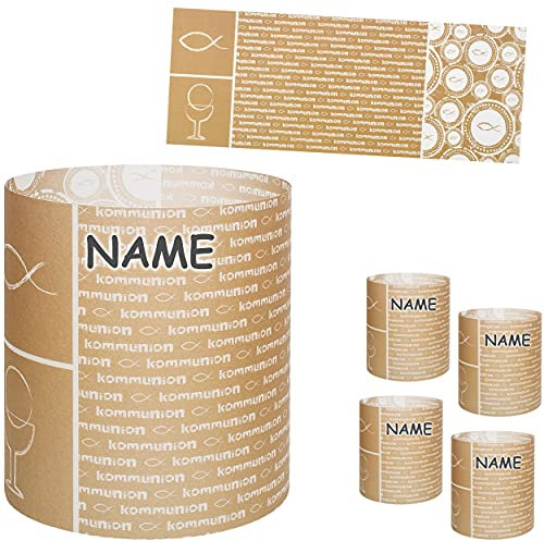 alles-meine.de GmbH 10 Stück - kleine Tischlichter Motiv frei wählbar heilige Kommunion/Erstkommunion/Feier & Fest - Kirche - Fische Ichthys inkl. Name - 10 cm - Licht ..
