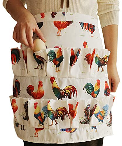 Healter Schürze Kochschürze Küchenschürze Latzschürze Zum Eier Sammeln Ei Gathering Schürze Motiv Modische Aprons Lustige Schürze Mit 12 Taschen für Landwirte, Hühnerbesitzer Bauernhaus (Mehrfarbig A)