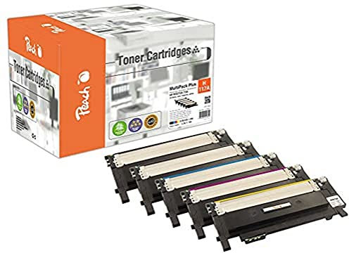 Peach H117-W2070/1/2/3-H120-W1120 Spar Pack Plus Tonermodule (2xBK, C, M, Y) ersetzt HP No. 117A, W2070A*2, W2071A, W2072A, W2073A für z.B. HP Color Laser MFP 178 nw, HP Color Laser MFP 178 nwg, Schwarz / Cyan / Magenta / Gelb