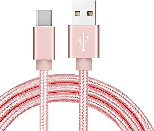 Galaxy A26 A16 A15 / A25 / A35 / A14 5G / A22 5G / A13 5G Nylon double Braided USB C Charger Lead Fast Charging Cable 1M High Durability Compatible for Samsung Galaxy A22 / A13 / A14 (ROSE GOLD)
