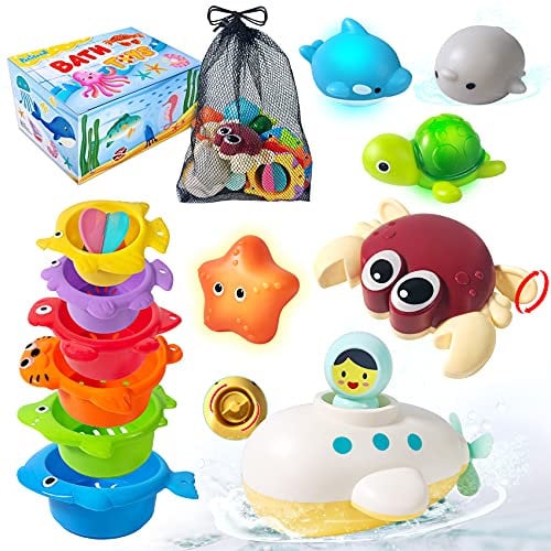 Badespielzeug für Baby Kinder, Badewannenspielzeug mit Stapelbecher, Wasserspielzeug für Duschen und Schwimmen, Geschenk für 3 4 5 6 7 8+ Jahre Kleinkind Jungen Mädchen