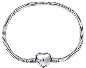 KunBead Jewelry Heart Clasp Snake Chain Bracelets for Charms for Women Girls