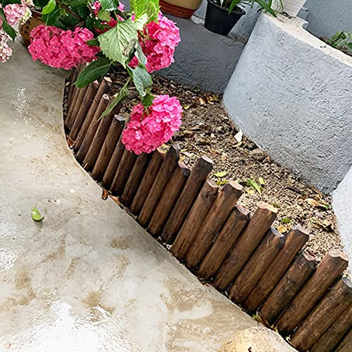 Gartenzaun Steckzaun, Holzeinfassungszaun Stachelholz-Rollrand Einfach Einsteckbarer Zaun Faltbar Und Gebogen Für Blumenbeete Rasen Wege Im Freien Palisade (Farbe : Braun, Größe : 120x20/25cm)