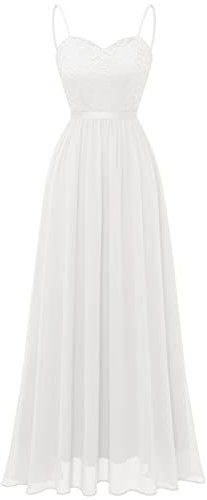 DRESSTELLS Abendkleider Elegant für Hochzeit Festlich Ballkleid Damen Lang Groß Größen Brautkleid Standesamt Weiß Brautjungfernkleider mit Spaghettiträger Jugendweihe Kleider White 2XL