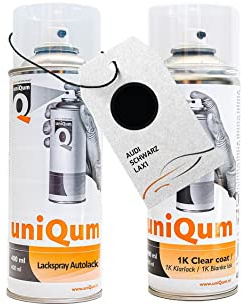 uniQum Spraydose Autolack + Klarlack fürs Auto für Audi SCHWARZ LAX1 Autolack Reparatur 2x 400 ml