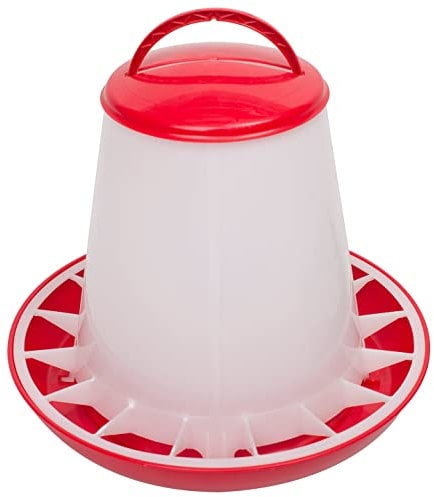 Agrarflora Geflügel Futterautomat 3kg, rot - Automatischer Futterspender für Hühner - Futtertrog für Geflügel - Spender Automat für Hühnerfutter - aufhängbare Futterstation mit Deckel