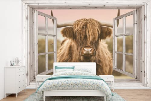 Selbstklebend Tapete Wandpapier Wandaufkleber Fototapete Tapeten Wanddeko 600x400 cm Schottischer Highlander - Ansicht - Pastell