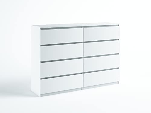 roe furniture LBKK Pressiode Kommode mit 8 Schubladen Sideboard Anrichte Holz Schubladenschrank Schrank, Mehrzweckschrank, Standschrank, Schlafzimmermöbel 140x77x35 (Weiss)