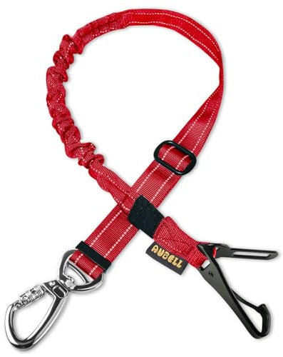 AUBELL Dog Seat Belts for Cars UK,Updated 3-in-1 Adjustable Reflective Bungee Dog Car Harness Tether with Clip Hook Latch & Buckle, Swivel Zinc Alloy Carabiner,Red