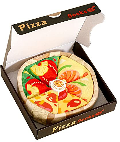 Lustige Pizza Socken Box Damen Teenager Mama Mädchen-Geschenke für Frauen Bunte Lustig Witzige Verrückte Muttertagsgeschenk Socken Motiv Ostern Geschenkideen Weihnachten Geburtstagsgeschenk - 4 Paar