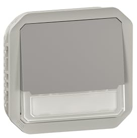 LEGRAND, Plexo NEW Einsatz, beleuchteter Taster mit Wechsel-Kontakt & Beschriftungsfeld NO + NC Kontakt, mit 12 V LED-Aggregat (230V LED-Aggregat ebenfalls möglich), 10A, 250V, Farbe: Grau, 069544L