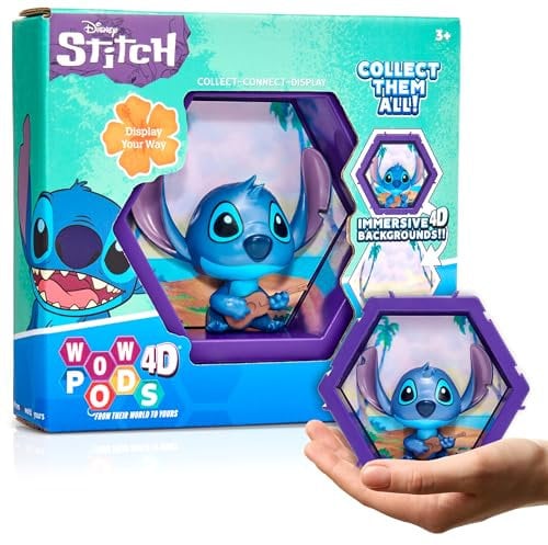 WOW! PODS 4D Disney Classic Stitch | Connectable Collectable Bobble-head character that Bursts from their World into Yours | Wall or Shelf Display | Disney Toys and Gifts | Series 1 no. 445