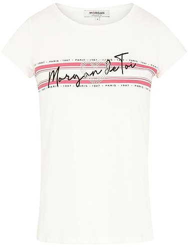 Morgan 231-dtu T-Shirt, Bianco/Fucsia, S Donna