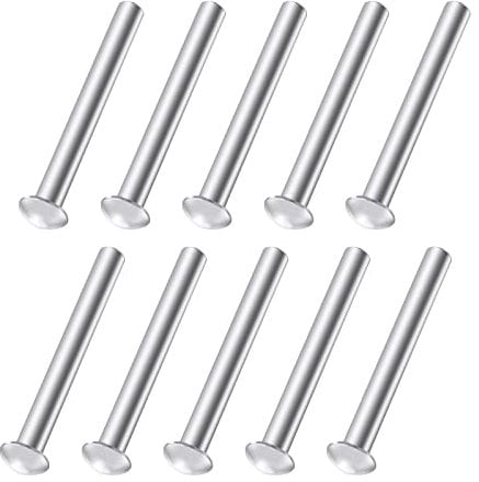 10 remaches de 50 x 6 mm, remaches redondos de aluminio de cabeza sólida, cierres avellanados para pala, pala, tenedor, rastrillo, azada, reparación de mango de jardín, cortacésped industrial