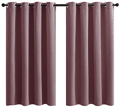 Lieson Gardinen Set Wohnzimmer 2 Stück, Polyester Blickdichte Gardinen mit Ösen Vorhänge Schlafzimmer Grau Rosa 86x137CM