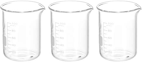PATIKIL 3Pcs 100ml Low Form Glass Beaker, 3.3 Borosilicate Glass Graduated Printed Scale Measuring Cups with Spout for Kitchen Lab Liquids