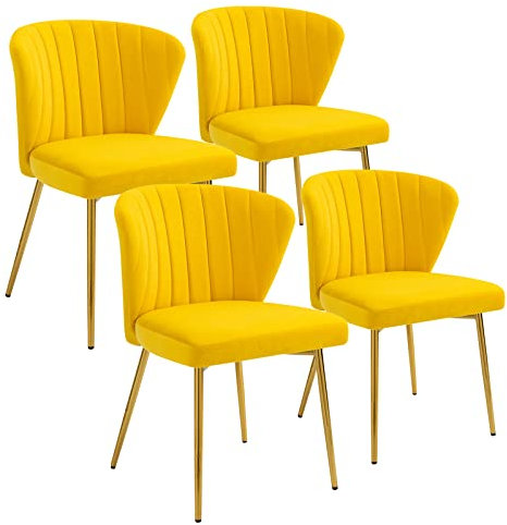 Sepnine® Esszimmerstühle Samt 4er Set, Moderner Küchenstuhl, Polsterstuhl Esszimmer, Ergonomischer Essstuhl mit goldenen Beinen für Wohnzimmer, Schlafzimmer, Küche (Gelb)
