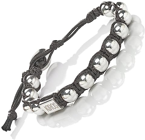 KIROS Bracciale Tibetano Buddista Shamballa Tamashi Unisex Uomo Donna realizzato con Sfere in Argento 8 mm, Filo Cerato Marrone, Artigianale Fatto a Mano regolabile 3 Misure.